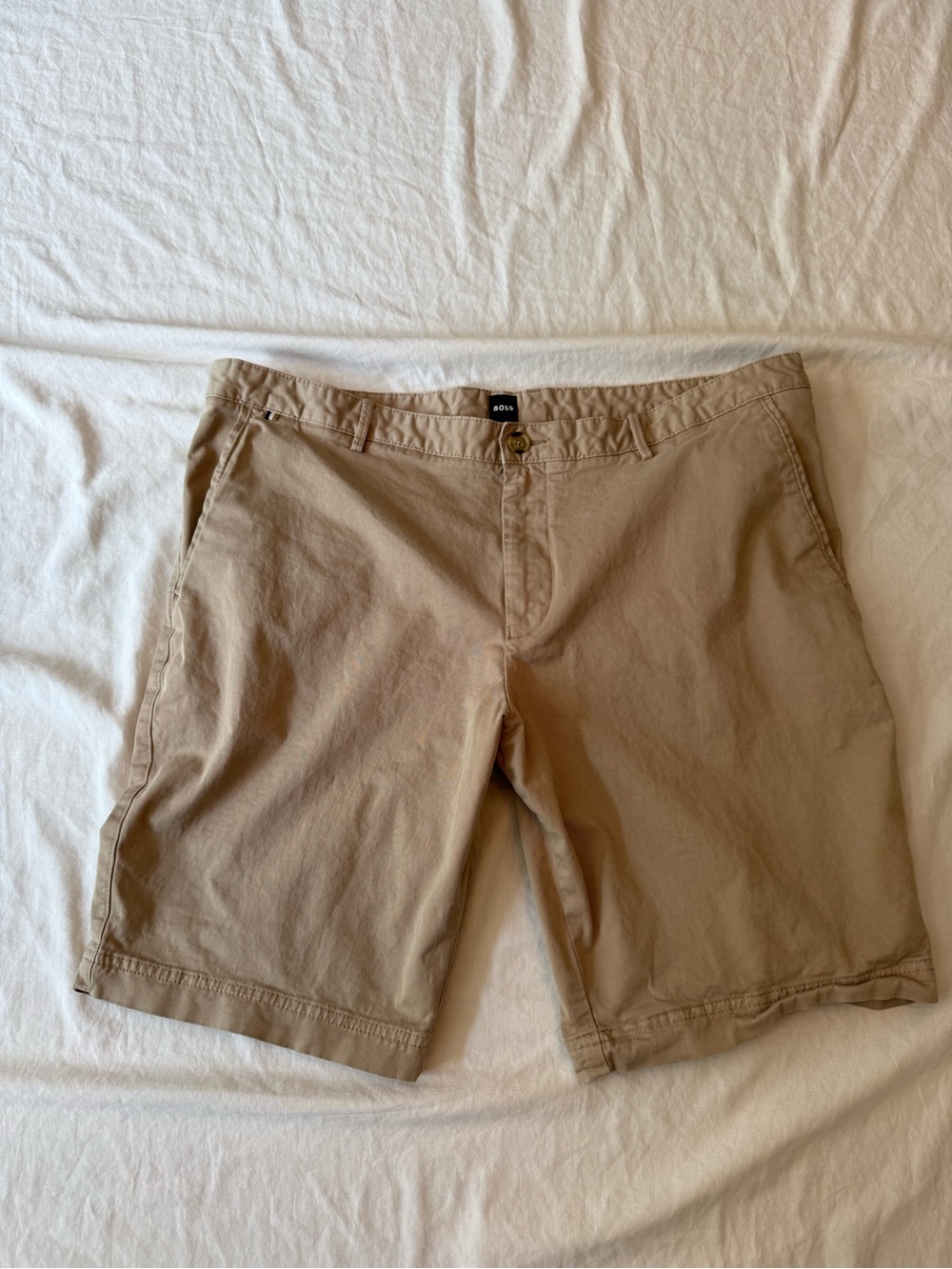 Hugo Boss Tan Flat Front Cotton Chino Shorts